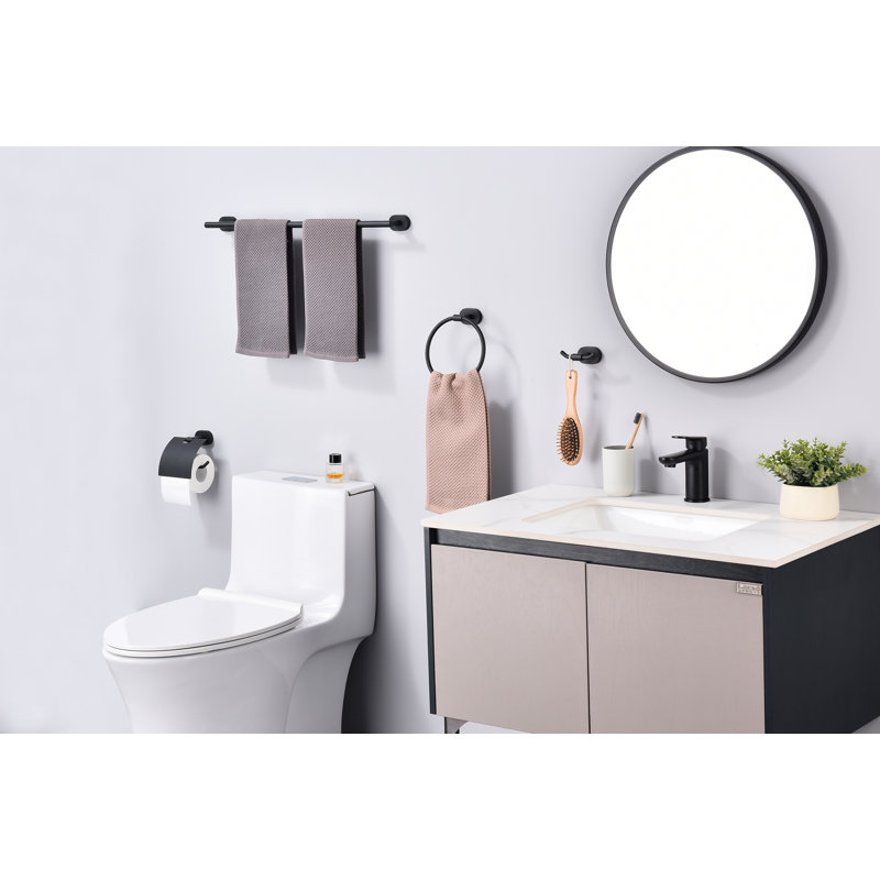 5 - Piece Bathroom Hardware Set with Towel Bar Towel Ring Toilet Paper Holder and Double Towel Hooks, Black