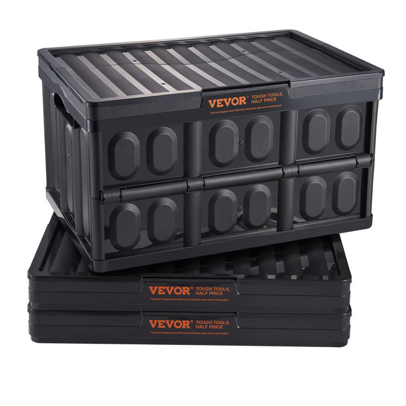 Collapsible Storage Bins with Lids, 45L 3 Packs, Folding Plastic Stackable Utility Crates