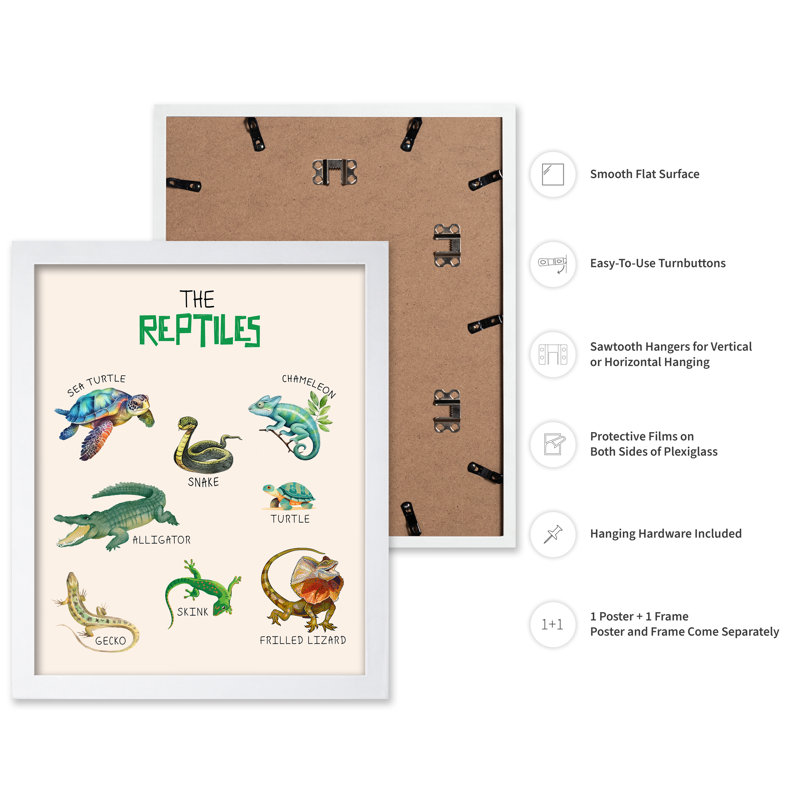 Les reptiles, Poster, White Framed, 16"H x 20"W