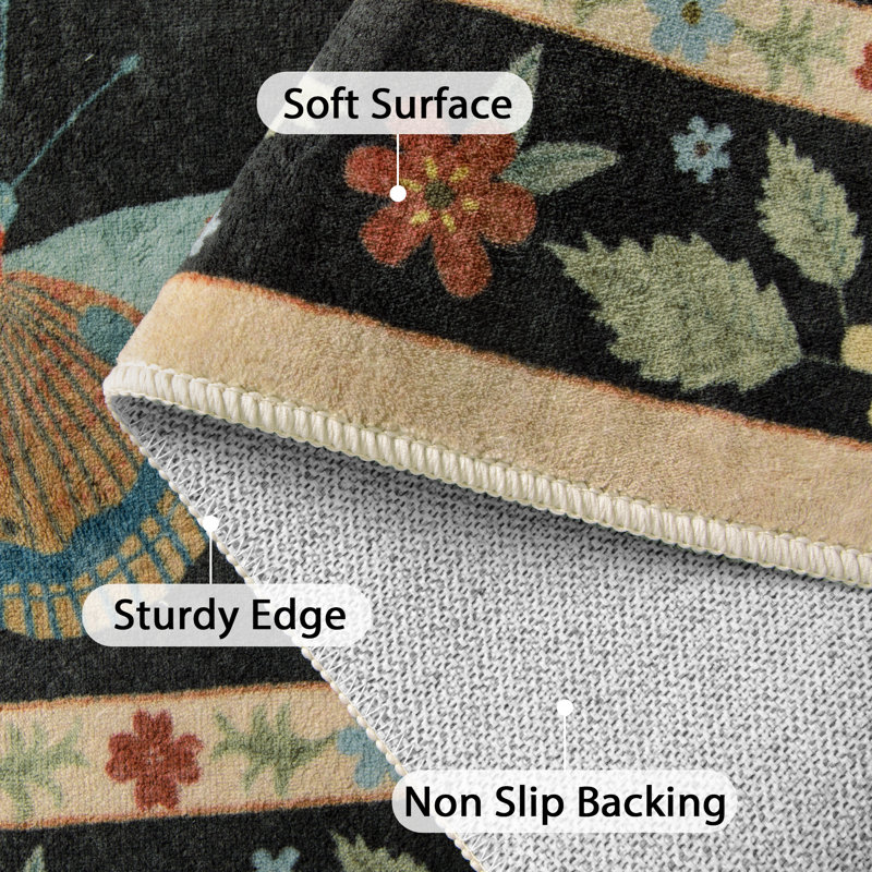 Insect Print Washable Rugs for Living Room Ultra-Thin Non-Slip Modern Bedroom Large Carpet, Runner 2' x 6'
