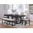 Rustic Traditional Dining Set Rectangle Table Fabric Upholstered Bench Tufted Nailhead Trim Chairs 6Pc Set