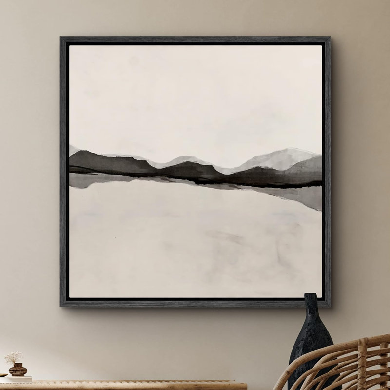 Collage de vagues grunge noir pastel - reproduction sur toile flottante, H 24 po x l 24 po x P 1,5 po, Cadre noir