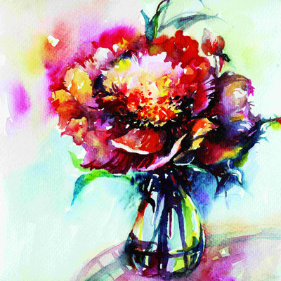 Aquarelle en pot floral