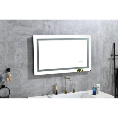 Grand miroir de salle de bain à DEL de 40 po x 32 po - Brouillard, intensité variable, 3 couleurs, fonction mémoire, fixation murale pour une décoration chic