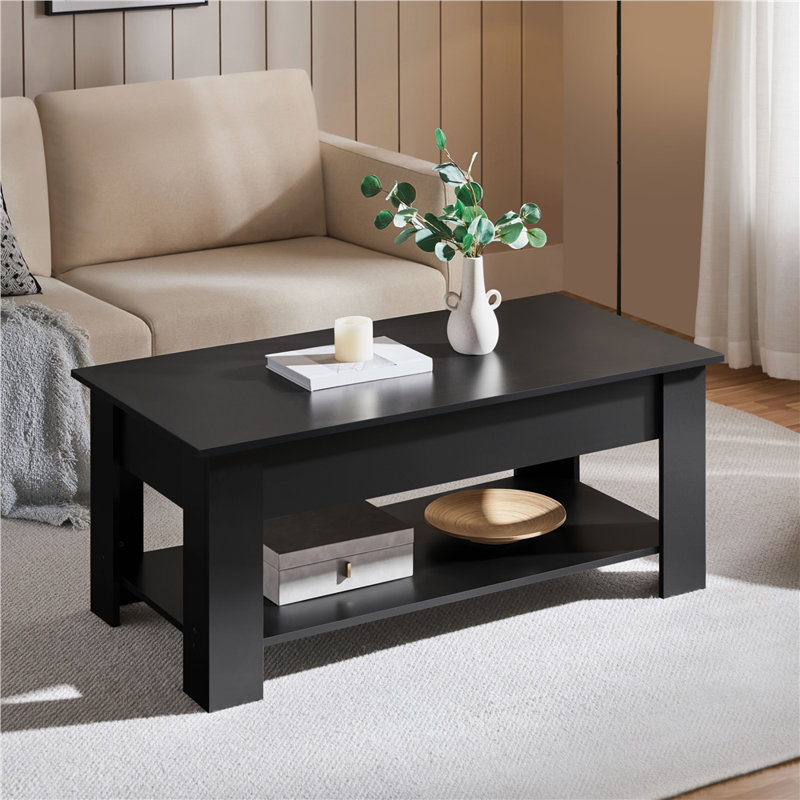 Lift Top Four Leg Coffee Table with Storage, Black, 63.5cm H x 120cm L x 59cm W