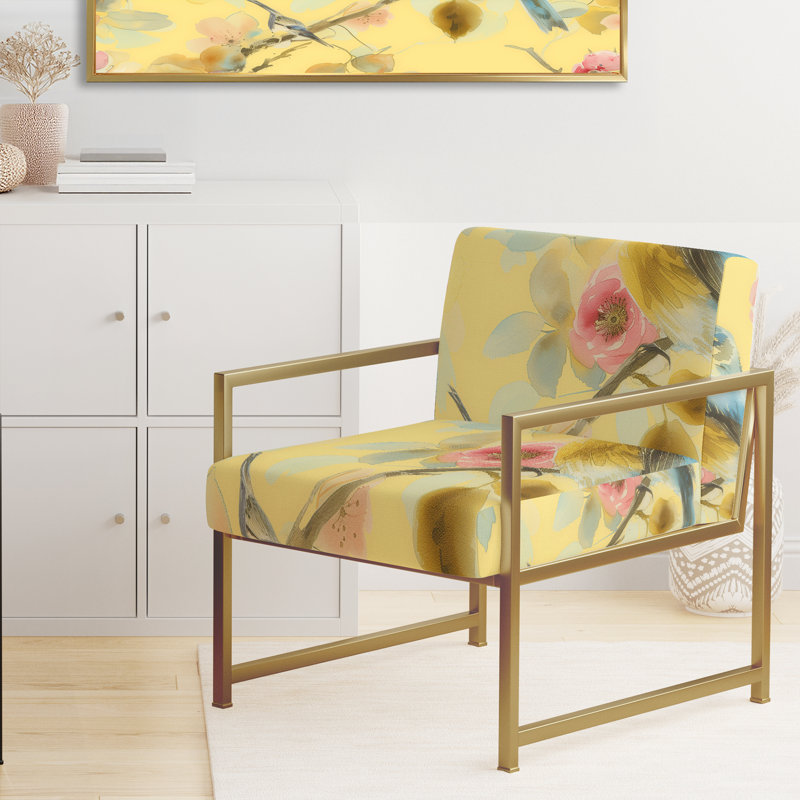 Fauteuil d'appoint rembourré Luft Beautiful Bird Romance I, Doré