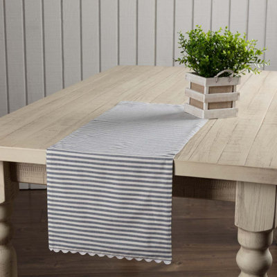 Farmhouse Ticking Blue Runner 36Lx13W