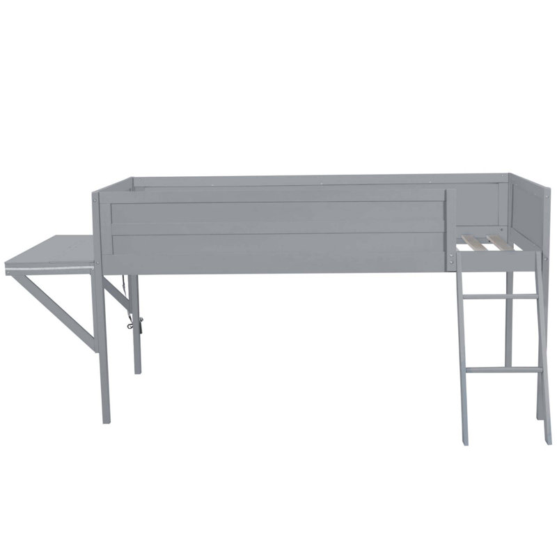 Lit mezzanine en bois avec bureau et DEL, Lit simple
