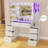 Makeup Vanity Desk with Mirror and Lights,Glass Top Dresser with Charging Station,Vanity Table with 7 Drawers and 10X Makeup Mirror,Rotating Open Storage Cabinet (White-10X Mirror, Large)