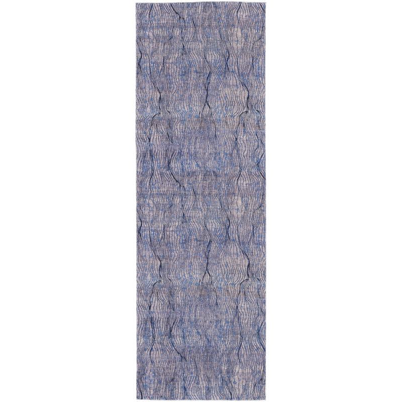 Myrrin Contemporary Blue/Gray Washable Rug, Runner 2'7" x 8'