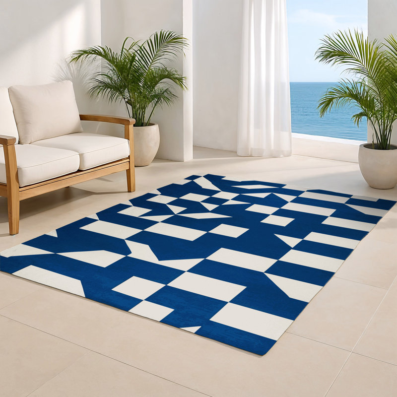 Tapis d'intérieur et d'extérieur à carreaux bleu, Rectangulaire 3 pi x 5 pi