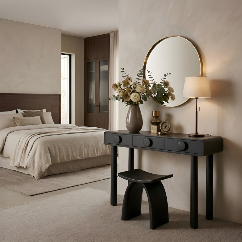 Console Mid-Century avec pieds en bois massif, Noir