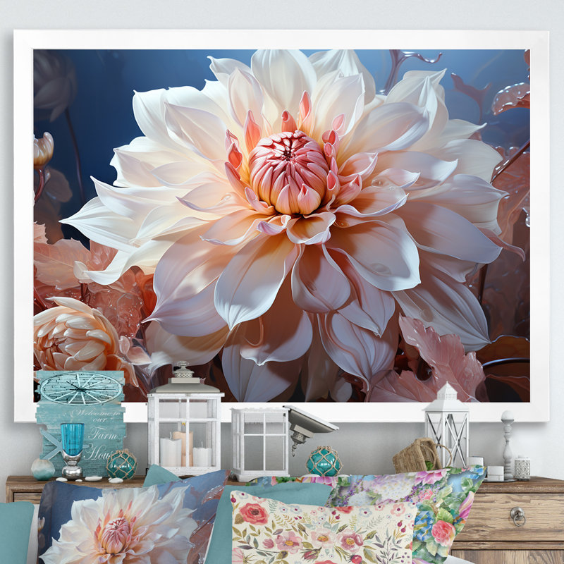 Rêves de dahlia rose en fleurs, L 32 po x H 16 po x P 1 po, Cadre simple blanc