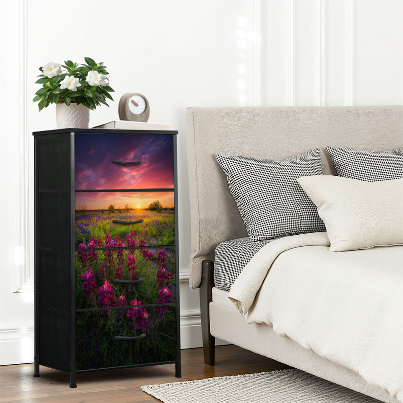 4 Drawer Dresser for Bedroom, Narrow Chest of Drawers, Wooden Top and Study Iron Frame 18"x37.5"-(WxH)