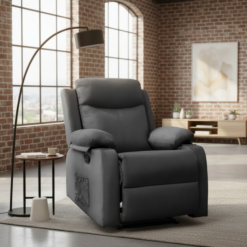Dark Gray Manual Mini Recliner With A Fixed Base And Linen Fabric, Suitable For Small Spaces., Dark Gray