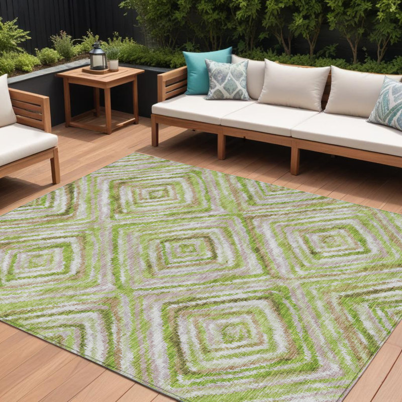 Tapis intérieur / extérieur géométrique lavable 9 pi x 12 pi vert et brun artichaut