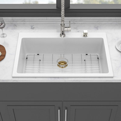 33x22" White granite composite Drop-in kitchen sink