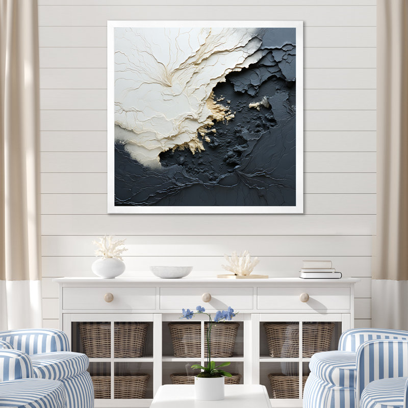 Minimalism Paint Wave III - Coastal Wall Art, Picture Framed, 24" H x 24" W, White