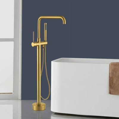 Robinet de baignoire autoportant monocommande à fixation au sol avec douche à main