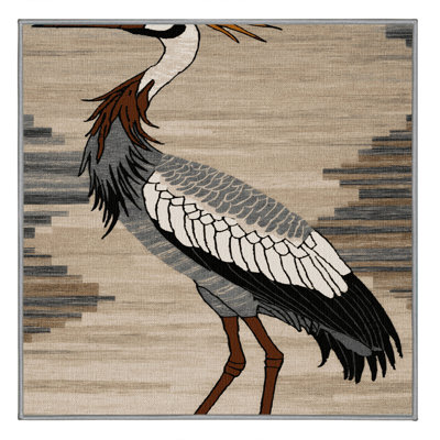 Washable Grey Crowned Crane Wildlife Area Rug