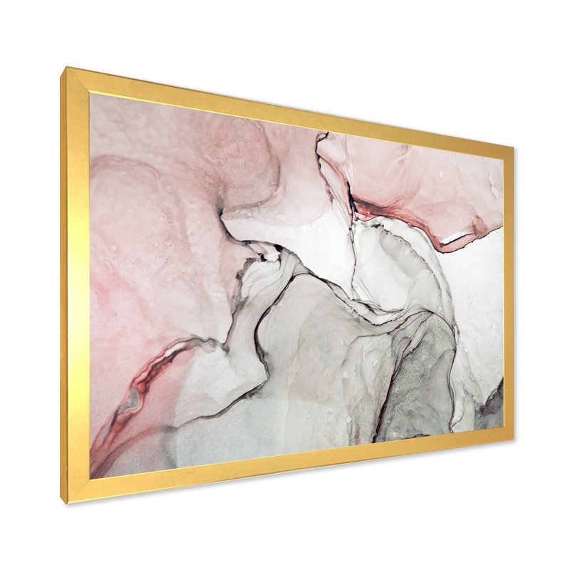 Art mural sur toile luxueux rose gris marbré II, Toile avec cadre photo, H 24 po x l 36 po, Doré