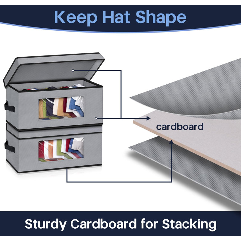 Stackable Hat Organzier For Baseball Caps, 4 PCS Hat Storage Boxes For Closet Hold 60 Caps With Cardboard, Grey