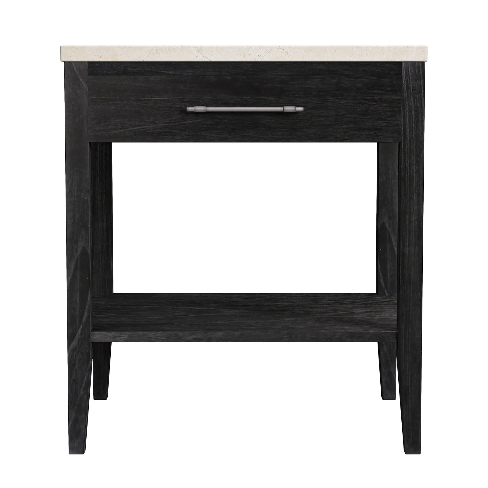 Isa 22 in. W Marble Top 1 Drawer Nightstand with Shelf, Light Brown, Black