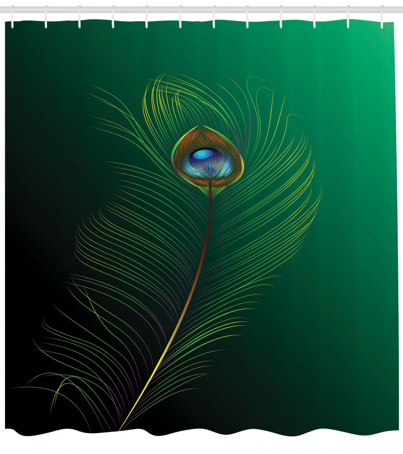 Ambesonne Peacock Shower Curtain, Peacock Mural On The Wall Royal Mythological Animal Represents Patience Art, Cloth Fabric Bathroom Decor Set With Hooks, 69" W X 84" L, Brown Green