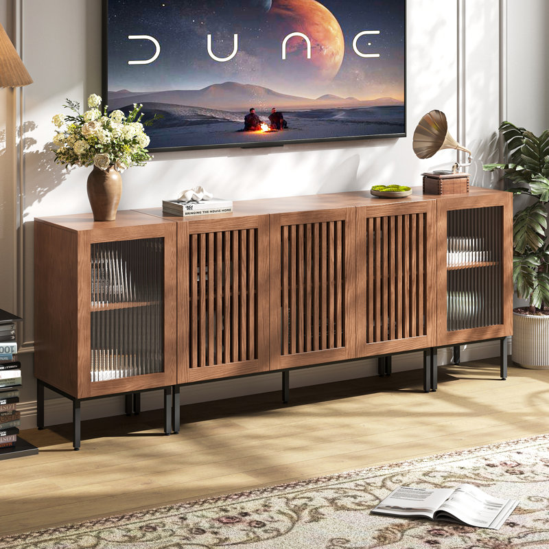 TV Stand For Tvs Up To 85 Inch, 3 In 1 Entertainment Center TV Console With Storage Cabinets And Glass Doors,Media Console For Living Room
