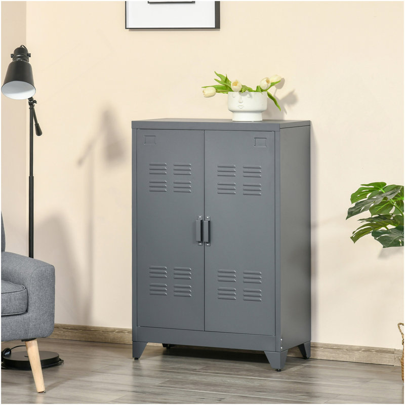 HOMCOM Industrial Steel Storage Cabinet Storage Organizer Grey, Grey