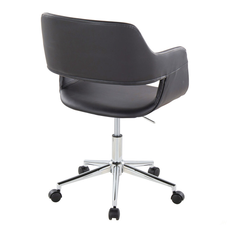 Contemporary Task Chair In Chrome Metal, Silver, Black