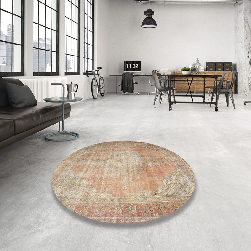 Tapis d'intérieur en laine tissé à la machine oriental rouge / gris, Rond 5 pi