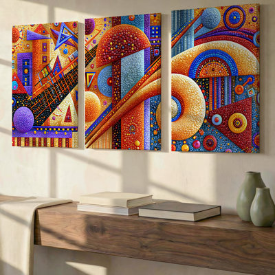 3 Pieces Exculisive Abstract Geometric Shapes Large Wall Art in Earth, Modern Canvas Decor for Living Room, Bedroom, Office and Home, Ready to Hang