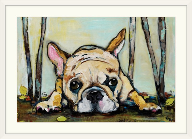 «french bouledogue print, H 28 po x l 38 po x P 1 po, Cadre blanc