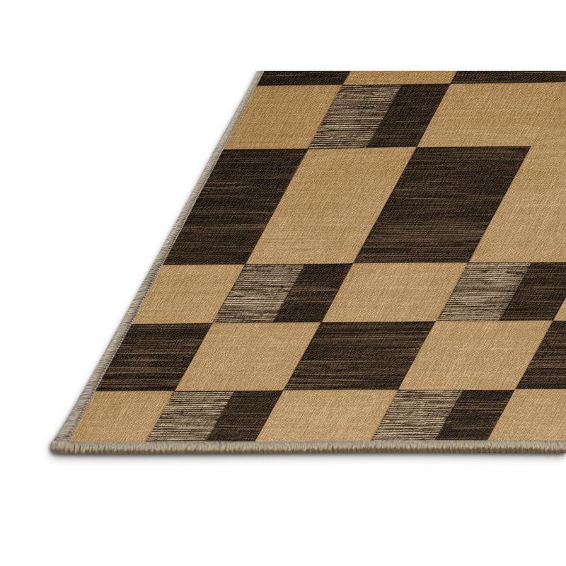 Tapis brun à carreaux lavable à la machine, Rond 6 pi