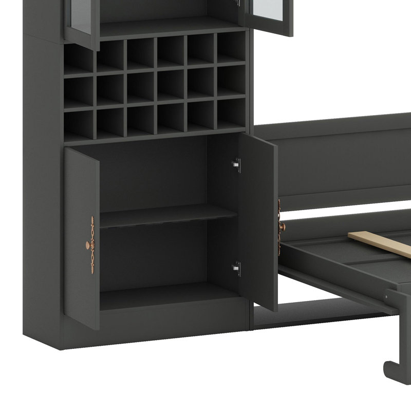 Lit escamotable mural Murphy avec canapé intégré, tablettes, ports USB et éclairage intégré, Gris