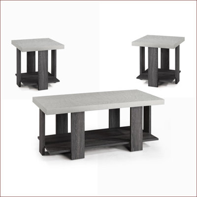 Gray 3-Piece Wooden Coffee Table Set with 2 End Tables for Living Room, Easy Assembly