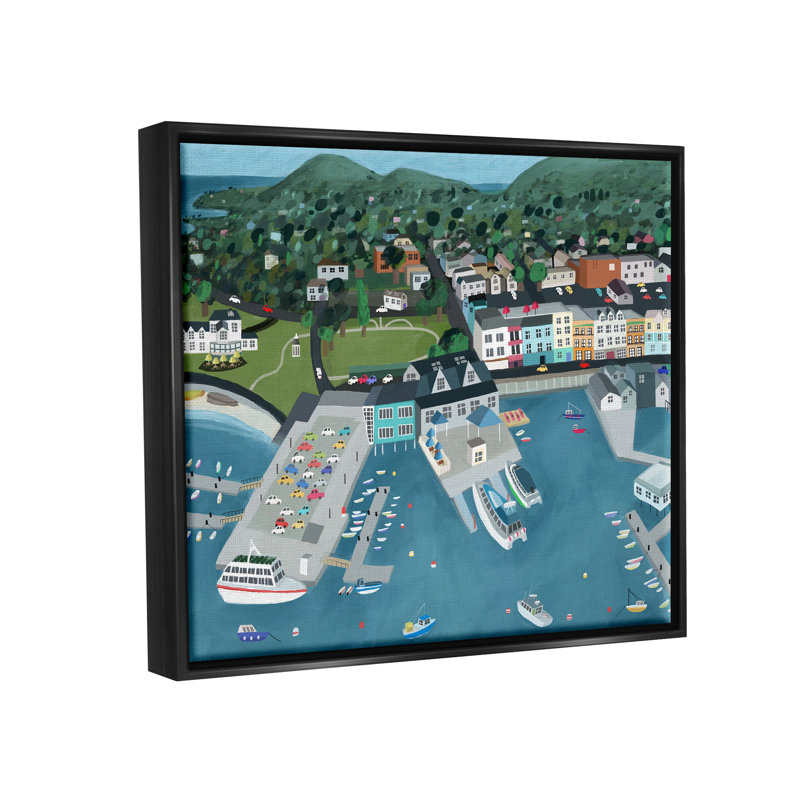 «Red Barrel Studio® Bar Harbor Port Town View» par Carla Daly, Cadre flottant noir de jais, H 17 po x l 21 po x P 1,7 po
