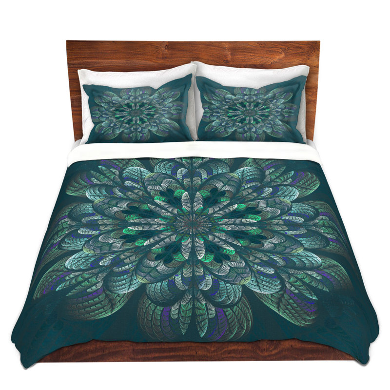 Polyester Floral Duvet Cover, 1 King Duvet Cover + 2 King Shams, Purple/Blue/Green