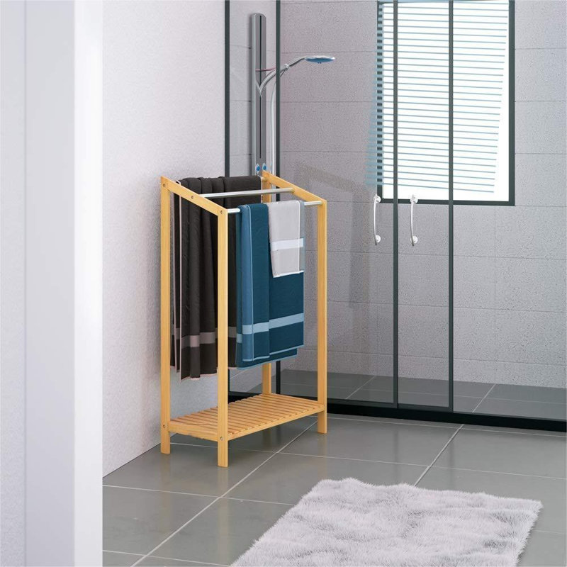 Towel Rack Bamboo with Floor Shelf