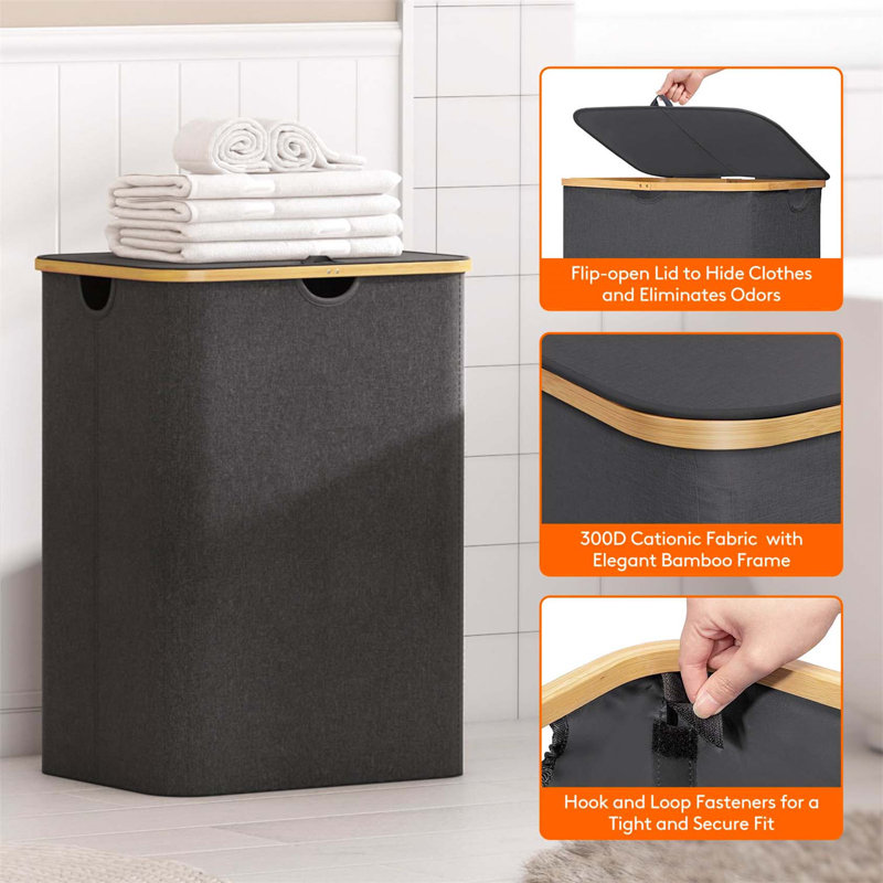 Bhargava Fabric Laundry Hamper with Handles, Black, 70 x 53 x 40