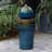 Glazed Blue and Brown Duo-Tone Sphere on Round Pillar Bubbler 30-Inch Tall Ceramic Fountain