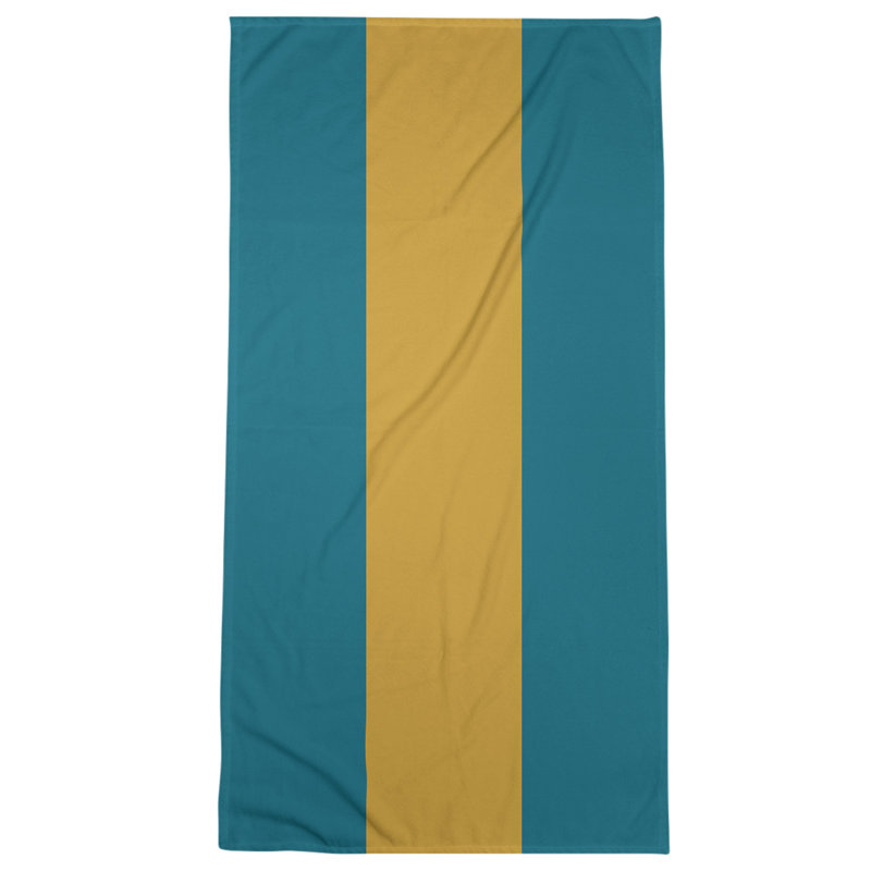 Cotton Blend Beach Towel, Dark Aqua/Gold