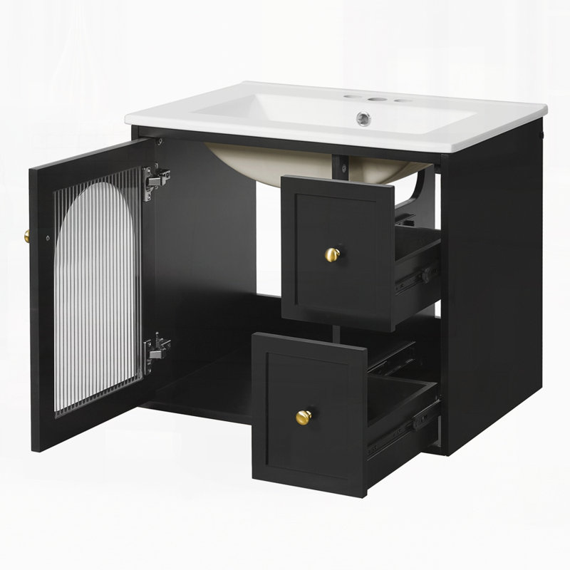 Meuble-lavabo 24 po avec lavabo en céramique, Noir