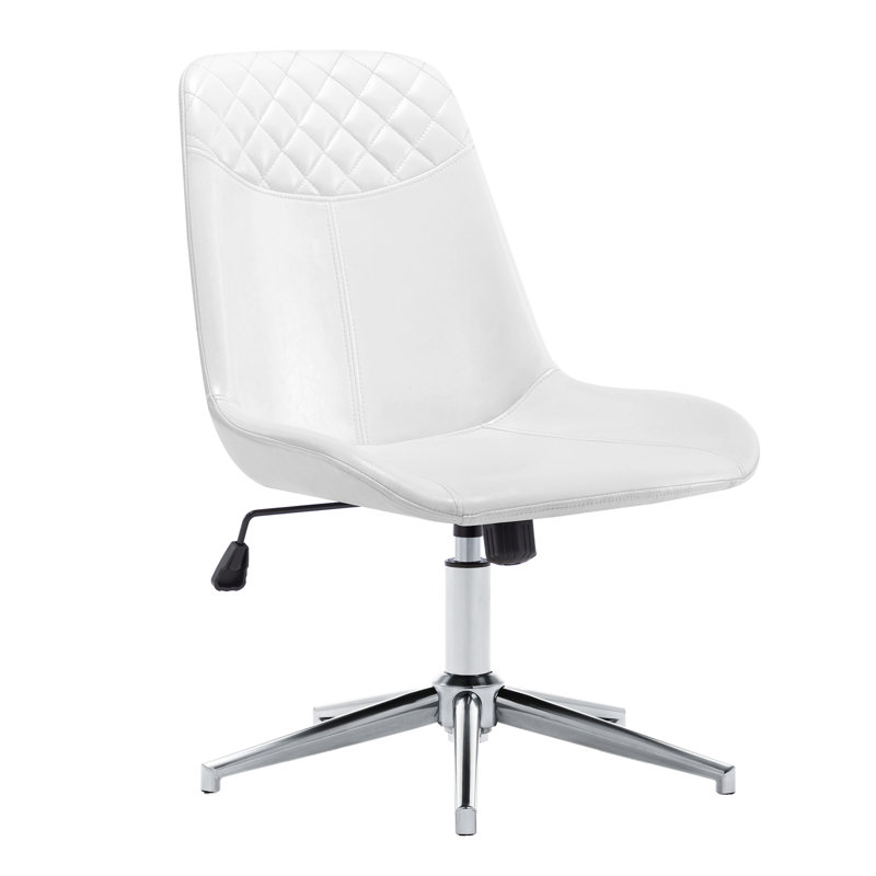  Chaise de bureau pivotante en cuir à hauteur réglable de 23 po de largeur avec dossier matelassé, Blanc, Chrome chrome