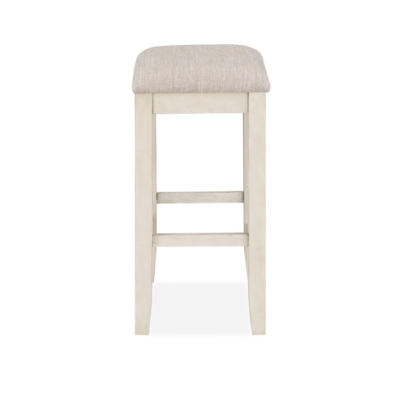 Upholstered Counter Stool with Solid Wood Frame, Bisque