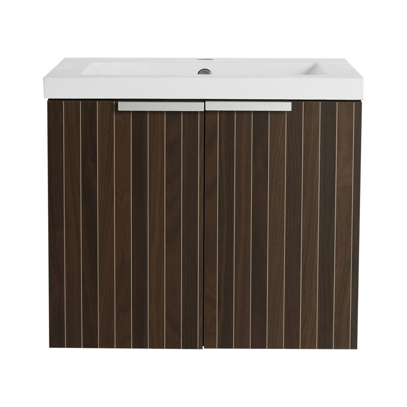 Armoire de salle de bain avec lavabo en résine, portes à fermeture douce, conception à fixation flottante, Brun, 24"