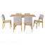 Ensemble de salle à manger moderne 7 pièces: table rectangulaire en bois massif et chaises rembourrées en lin, tissu beige à finition noyer, pour la cuisine et la salle à manger-1735919497-1735919496