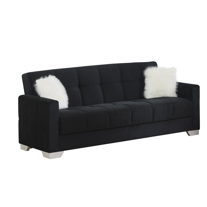 Sheeley Twin 90'' Velvet Tight Back Convertible Sofa, Black Velvet