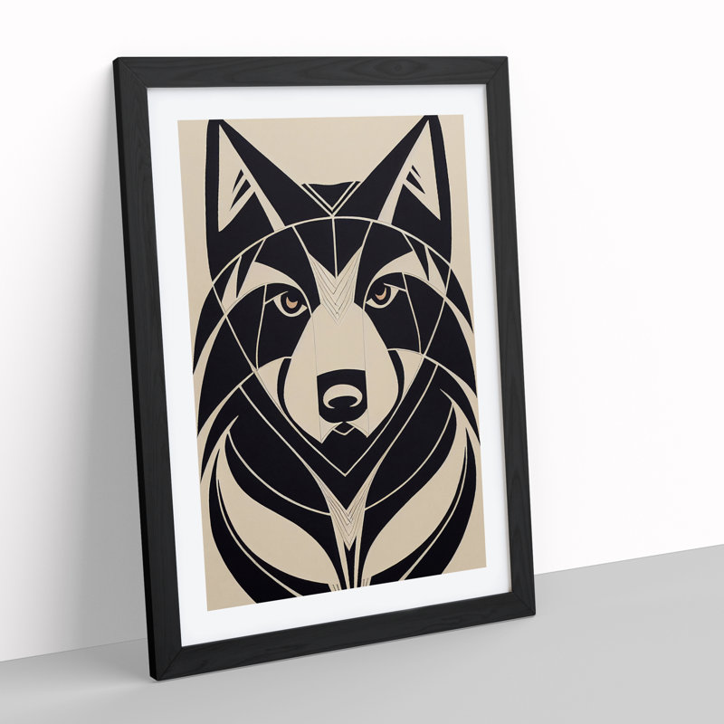 Wolf In Abstract No.3 - Wall Art, Black Framed Paper, 66cm H x 48cm W, White